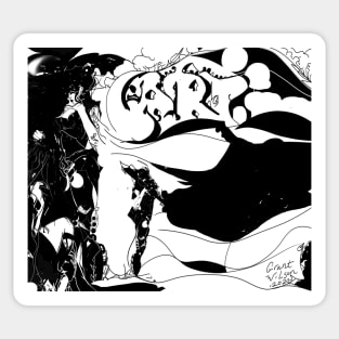 Tragic black and white, the canopy of chaos. Figure ART. Sticker